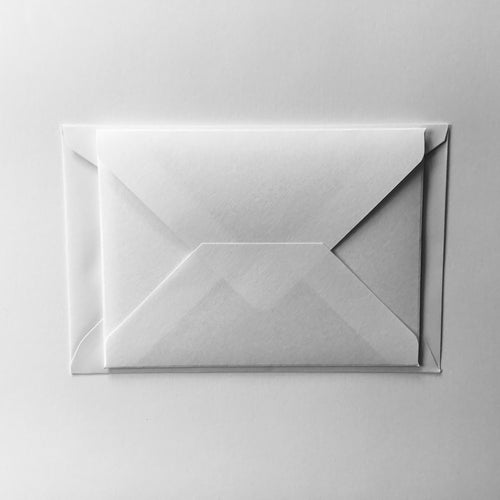 the colour shared envelope is shown sitting on top of the postal envelope